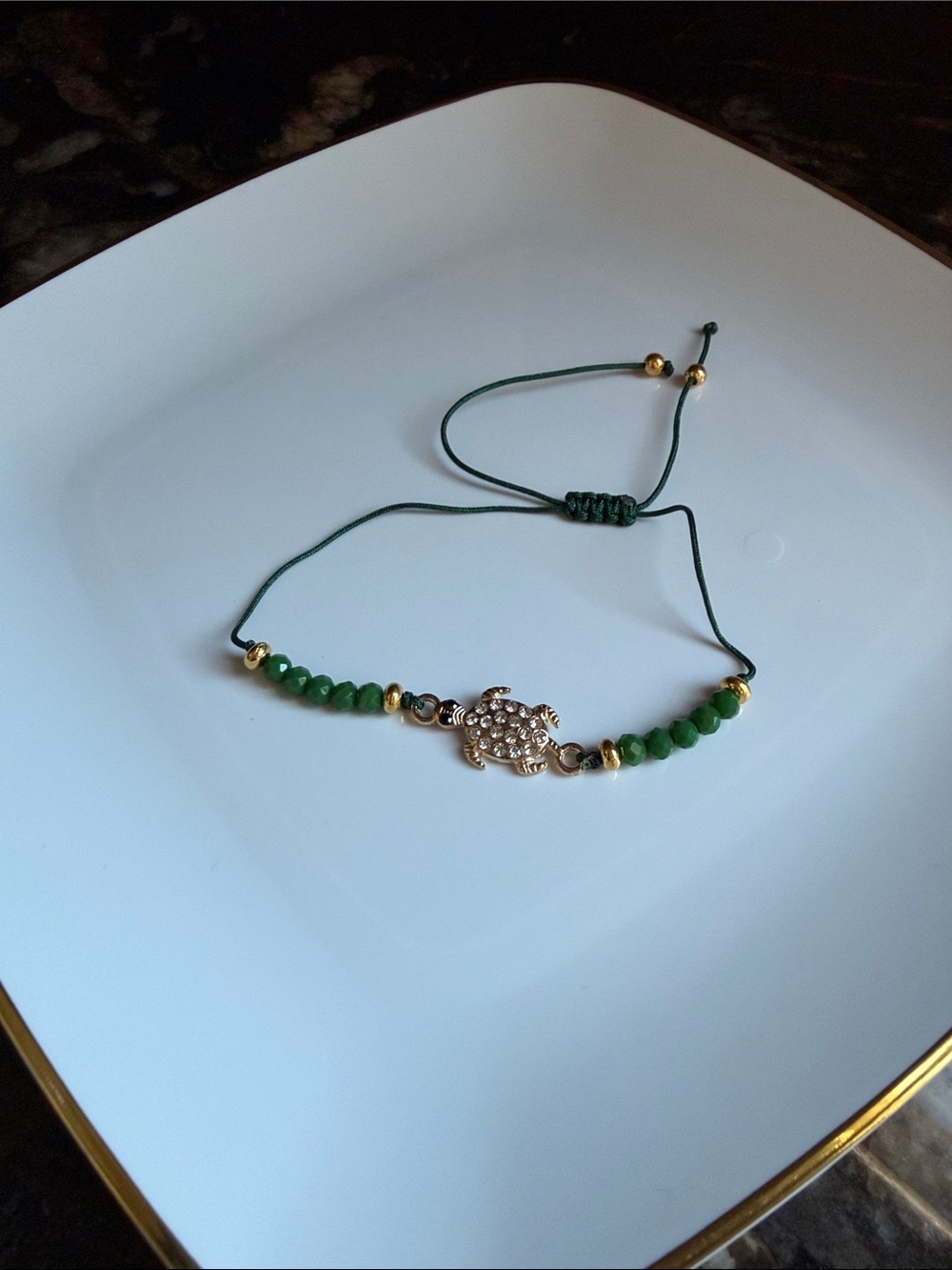 Crystal Turtle Bracelet with Green Aventurine Beads Handmade Adjustable Jewelry